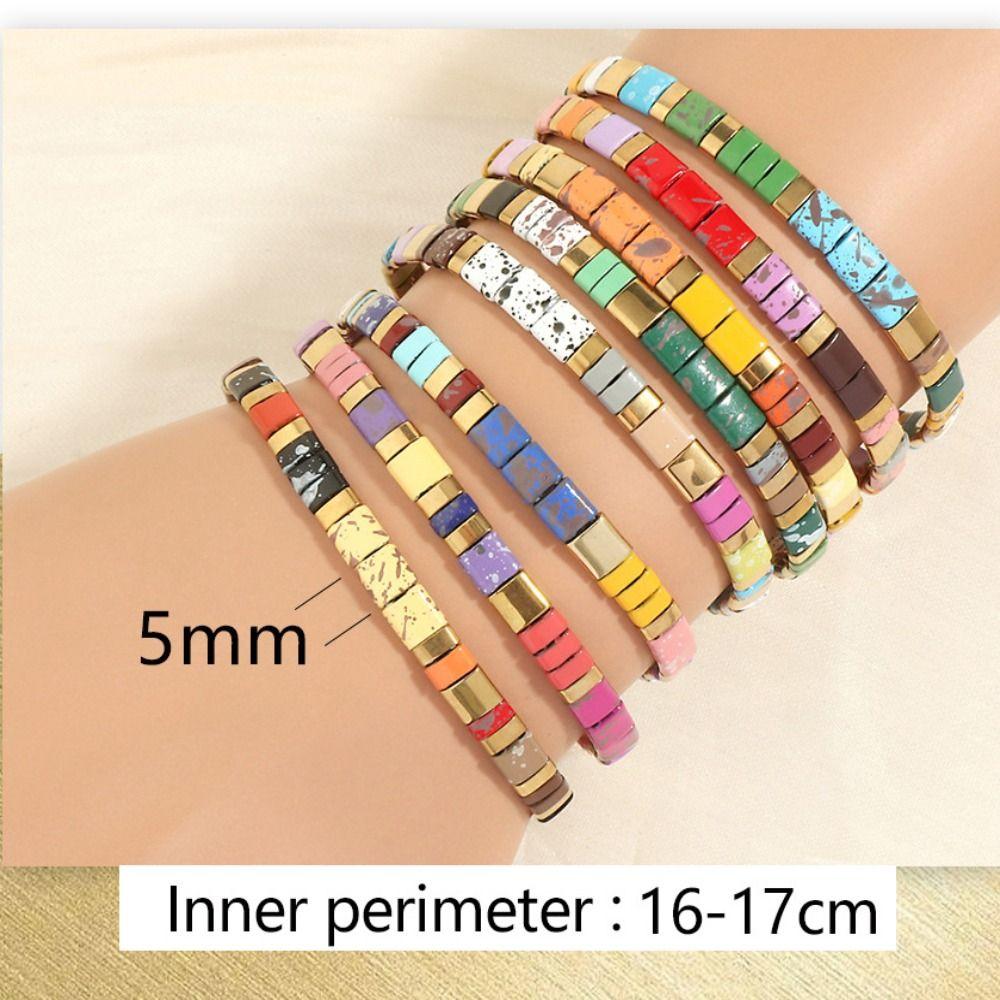 Geometric Type Elastic Bracelet Colorful Stackable Bracelet Fashion Tila Beads Bracelet  Women