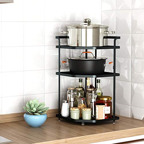 DOYADA Frying Pan Rack, Seasoning Storage Rack, 3-Tier Kitchen Corner Rack, Tower Pot Holder, Pot Rack Organizer, Steel Rack, Storage Cabinet/Pantry,