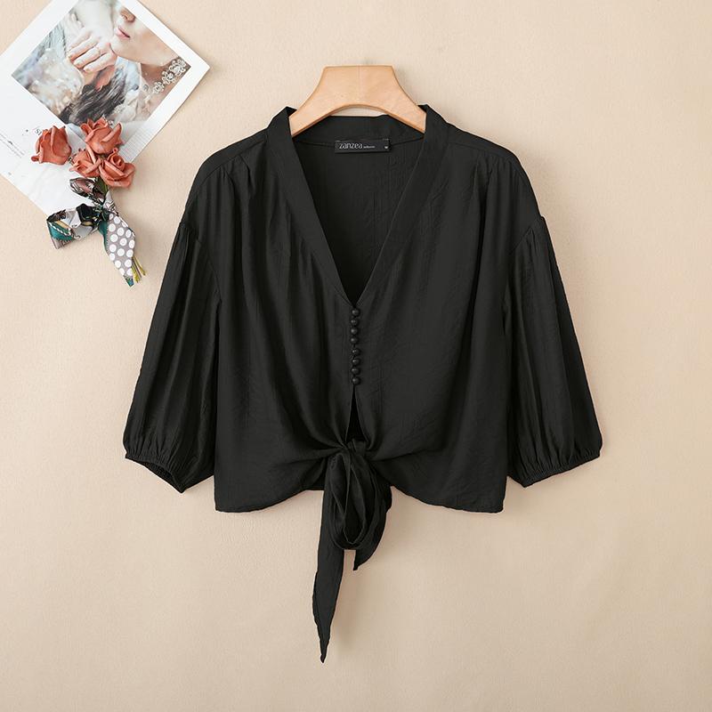 

ZANZEA Women V-Neck Solid Color Casual Half Sleeve Blouse 5XL чёрный