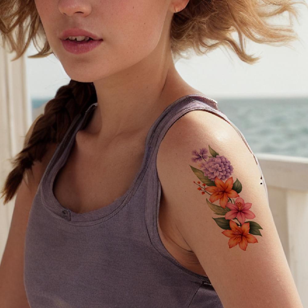 12pcs Temporary Tattoo Beetles Colorful Floral Patterns Roses Temporary Tattoo Stickers Peonies For Arms Male Adult