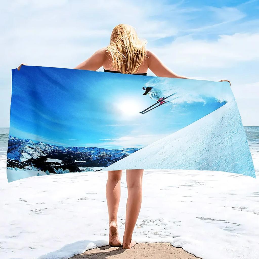 Beach Towel, Ski Print Beach Towel Oversized,Sand Free Microfiber Beach Towel Lightweight,Super Absorbent Pool Towels for Adults