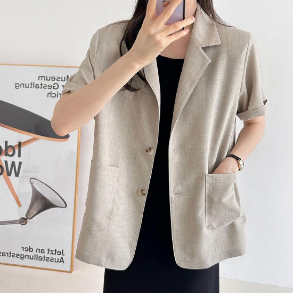 New Arrivals Open Run Women Shoulder Pad Short Sleeve Two Pocket Loose Fit Jkt