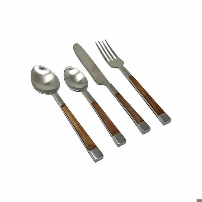 Couverts acier inoxydable et acacia DKD Home Decor