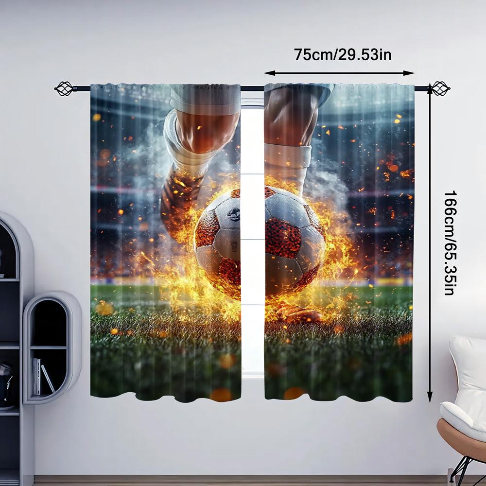 2pc,  Window Treatment Curtains Football forward Durable 100% Polyester Fabric,Without Electricity Family Party Decoration Use