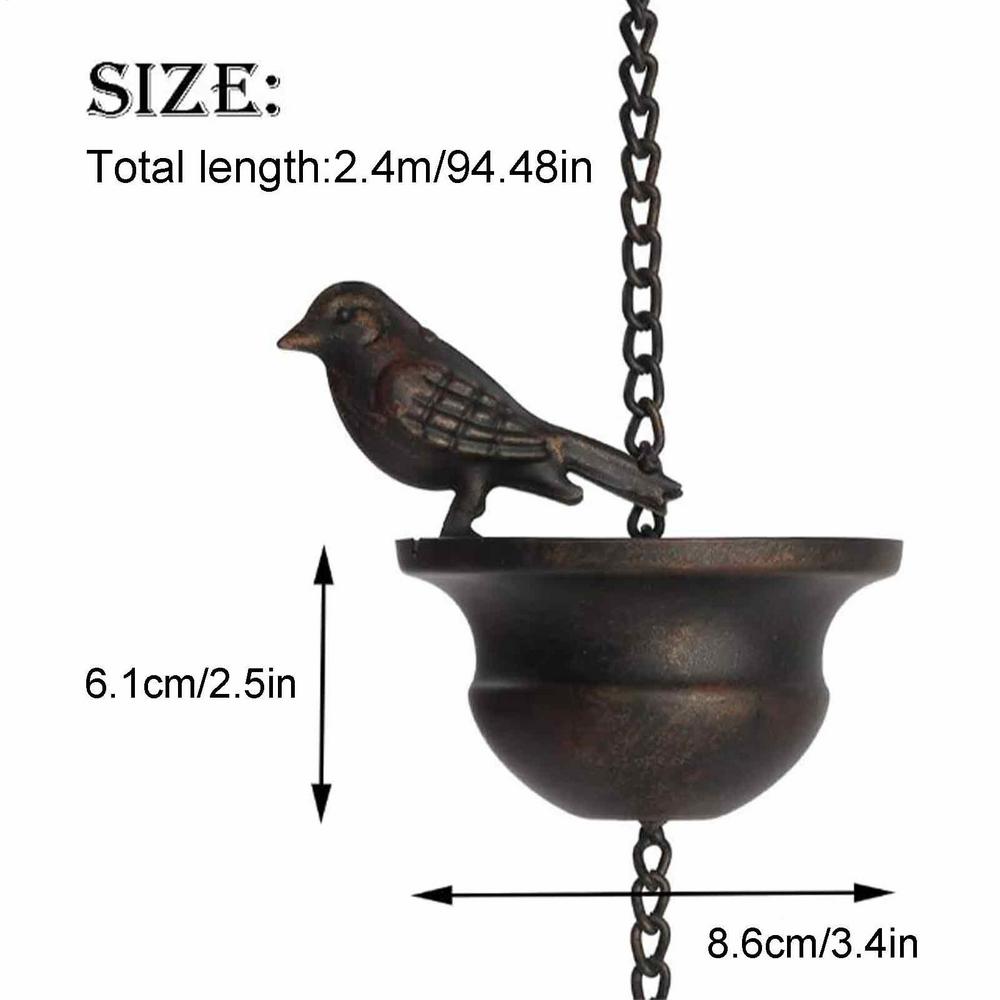 Creative Birds On Cups Metal Rain Chain Outdoor Rain Chain Rain Catcher Gutter Roof Rainwater Catcher Chain Drainage Downspout