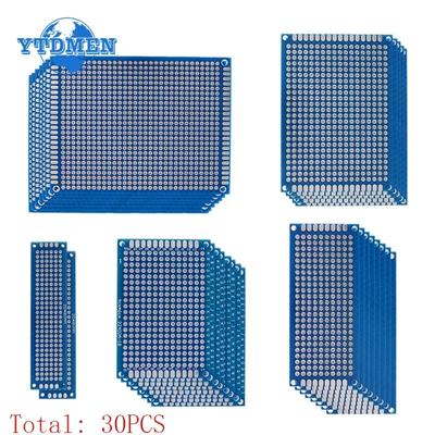 30 Stück doppelseitiges Leiterplatten-Steckbrett 2 x 8, 3 x 7, 4 x 6, 5 x 7, 7 x 9 cm, Universal-Experiment, blaue Prototypen-Leiterplatten, elektronisches Kit