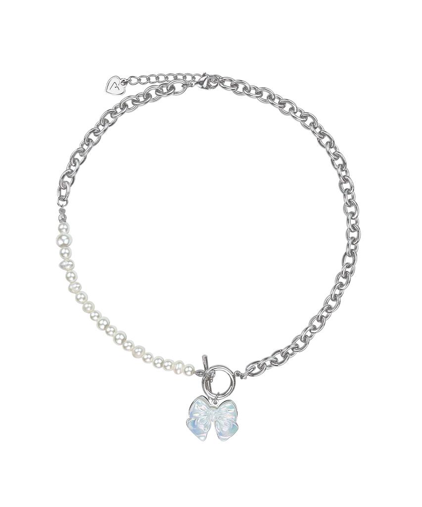 Vvv Aurora Ribbon Pearl Chain Toggle Surgical Necklace