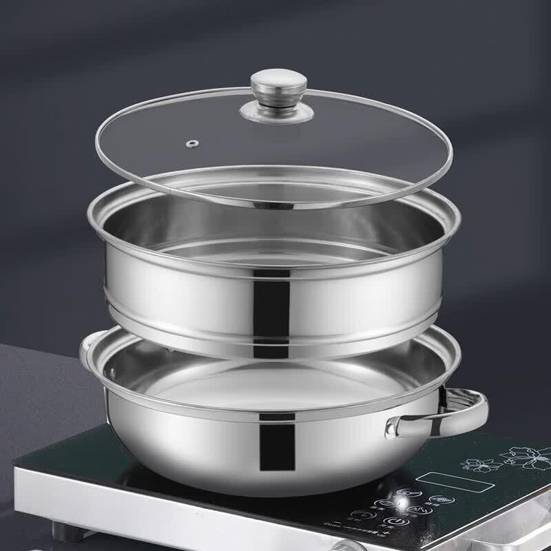 WODHO 28cm Double Layer 304 Stainless Steel Steamer Pot