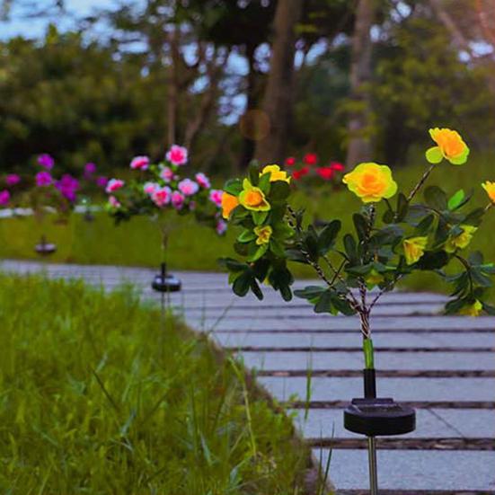 4Pcs Artificial Azalea Solar Light with Stake IP65 Waterproof Outdoor Garden Yard Pathway Patio Yard Lawn Faux Flower Decoration Lamp with 56 LED