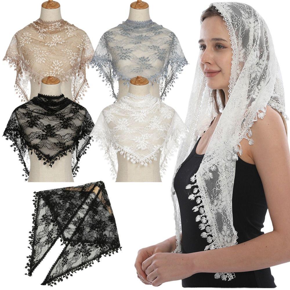 Thin Lace Flower Hair Scarf Shawl Vintage Triangle Head Scarf Bandanas for Women  Photography