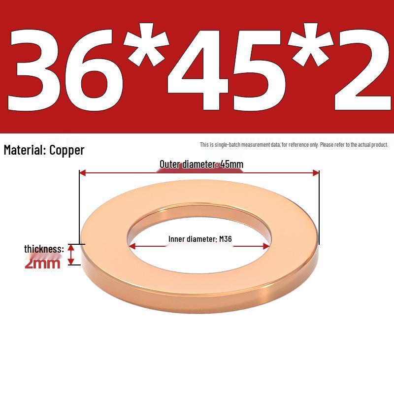 Pure Red Copper Gasket Sealing Ring for Marine Instruments, Metal Flat Washer M3-M60mm