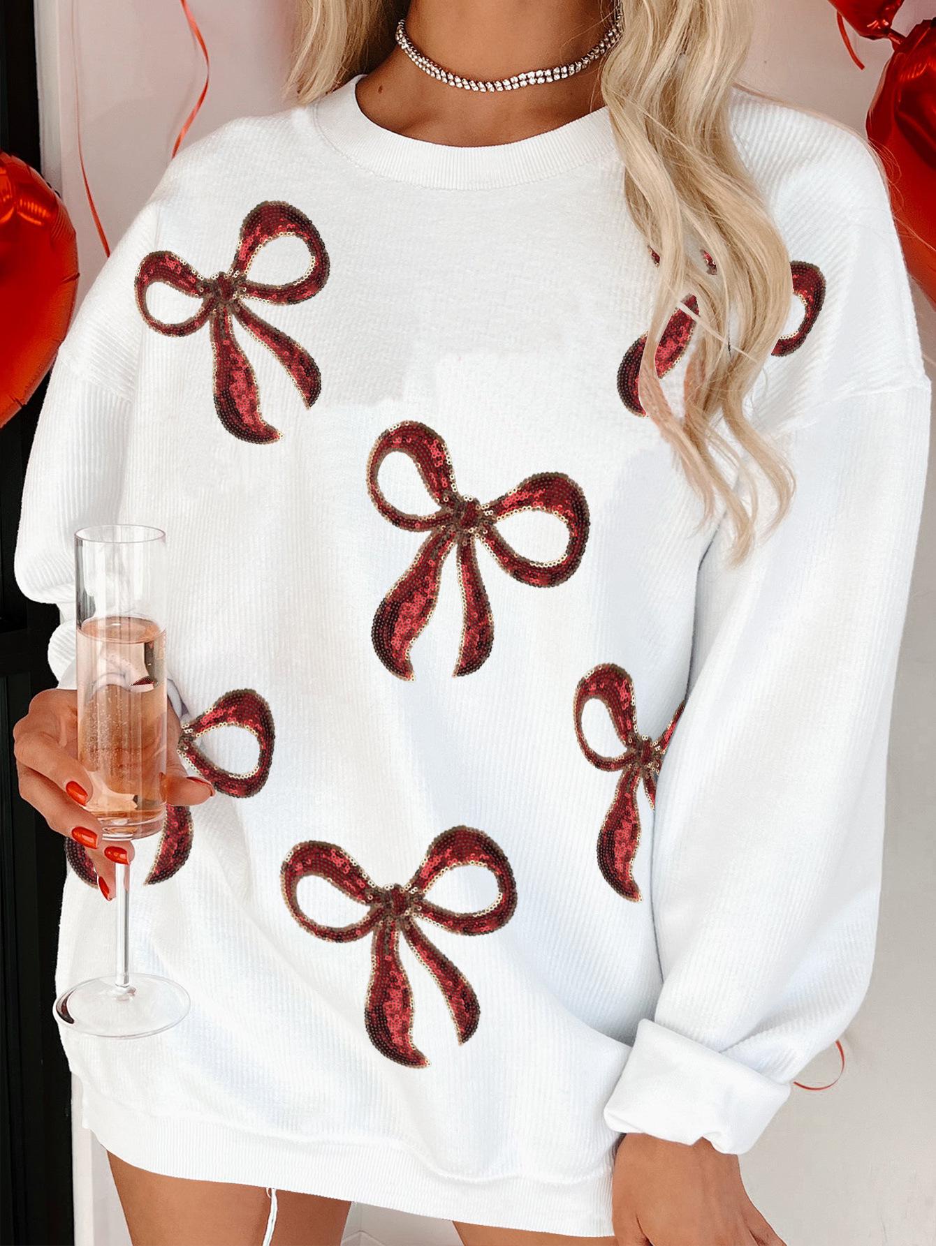 

European Bestseller Valentine s Day Rose Red Sequin Bow Hoodie Medium брудно-білий