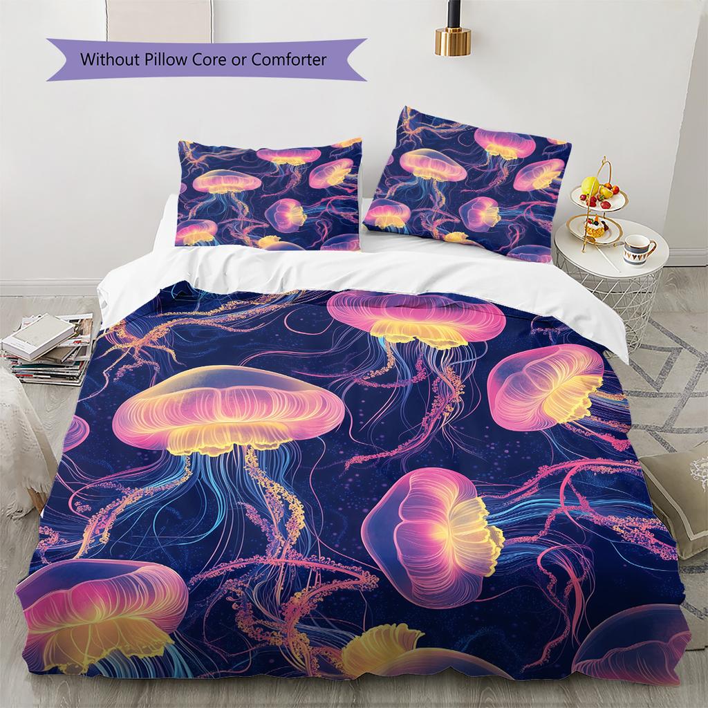 Colorful jellyfish  Pattern Bedding Quilt Set Quilt Cover Pillowcase Home Decoration  Gift (1 * duvet cover + 2 * pillowcase, without core)