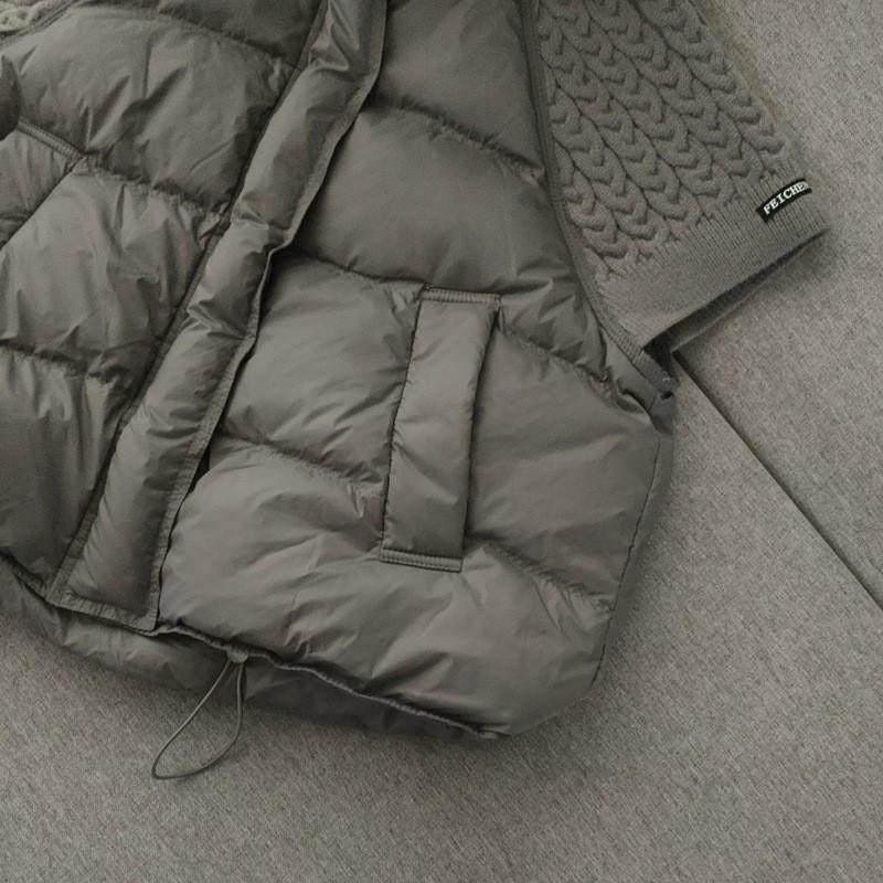 Gilet Court Matelassé Femme Avec Capuche Garnissage Duvet de Canard Panneau en Maille Détail Grande Taille Coupe Ample Hiver Chaud Vêtement d'Extérieur