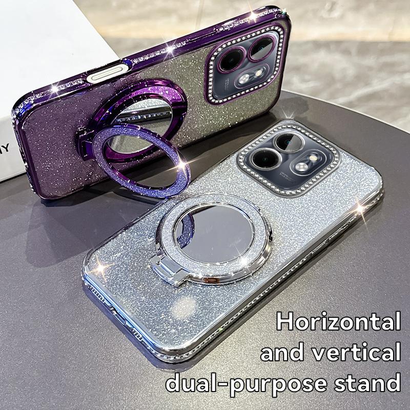 KEYSION Luxury Glitter Jewelled Magnetic Phone Case for Infinix Hot 50i Makeup Mirror Stand Shockproof Cover for Infinix Smart 9