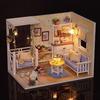DIY Puppenhaus aus Holz, handgefertigter Miniaturbausatz, LED-Wohnzimmermodell und alle Möbel