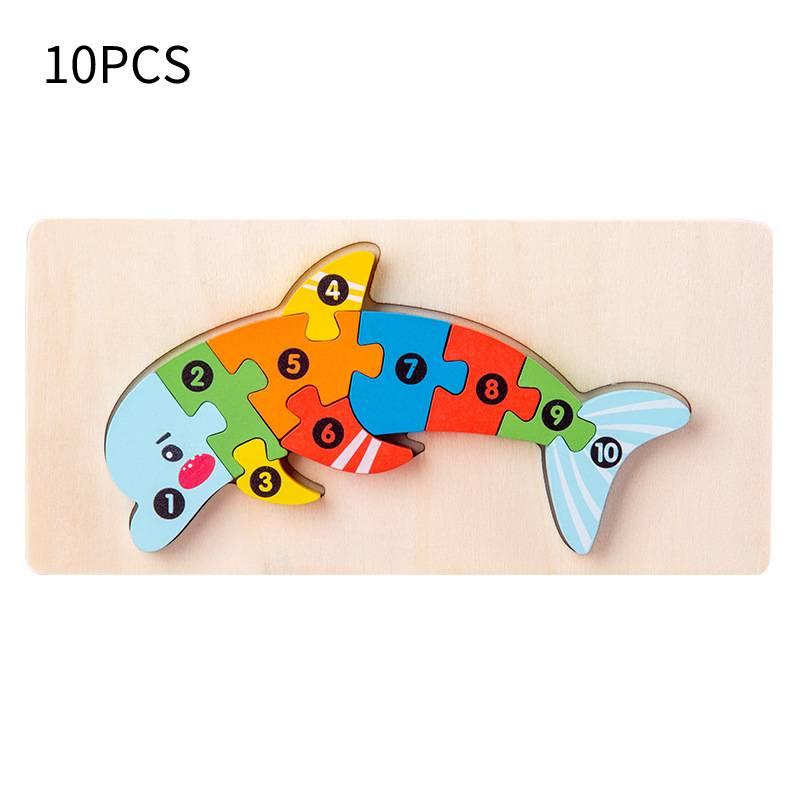 Holz 3D Tier Puzzle Spielzeug für Kleinkinder Elefant, Krokodil, Delfin, T-Rex, Giraffe