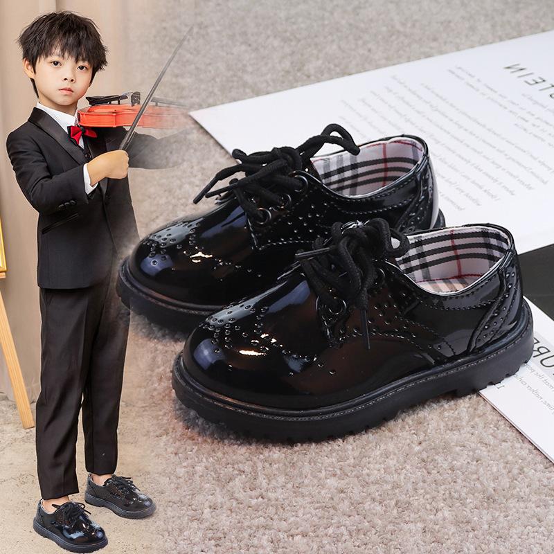 

Кожаная обувь для мальчиков. Весенне-осенний детский черный костюм для выступлений в британском стиле. Обувь для выступлений для мальчиков.