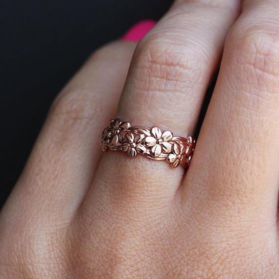 14k Rose Gold Plated Plum Blossom Flower Ring