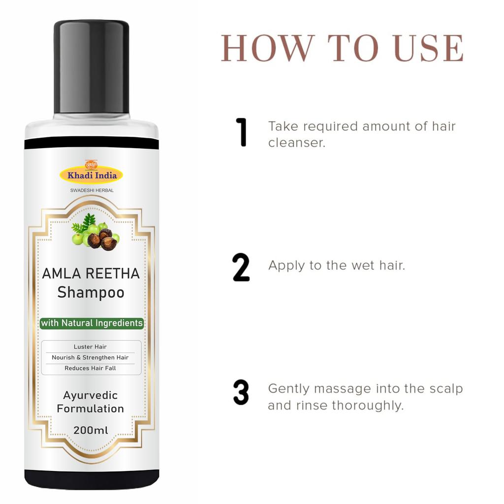 Khadi Amla Reetha Shampoo - 100% Natural Herbal Cleanser for Hair Strength & Shine - Sulfate-Free, Paraben-Free - Controls Hair Fall & Promotes Gro