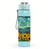 1PC Sunflower Starry Night Art 750ml Color Plastic Sports Water Bottle Leakproof Flip Straw Lid For Sports Office Home Use
