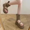 Vintage Thick-soled Roman Cool Boots for Women's 2025 Summer New Fashion Set-toed High-top Sandals Heightened Zipper Short Boots