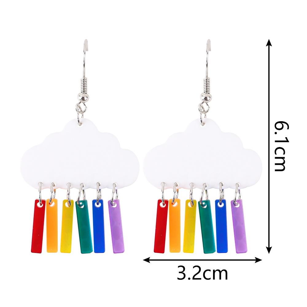 Cute Cartoon Clouds Rainbow Raindrop Acrylic Earrings for Women Creative Colorful White Cloud Lightning Moon Rain Transparent Dr