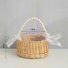 Rattan Wedding Basket Braided With Pearls Trim Decorative Bowknot Florals Arrangement Basket Home Organization Supplies
