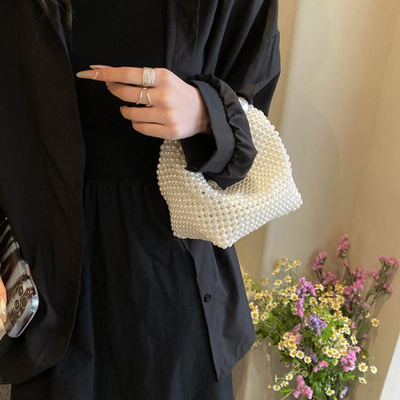 Luxury Pearl Beading Woven Handmade Hobo Bag Fashion Women Handbag Evening Bag Wedding Party Shoulder Crossbody Bag