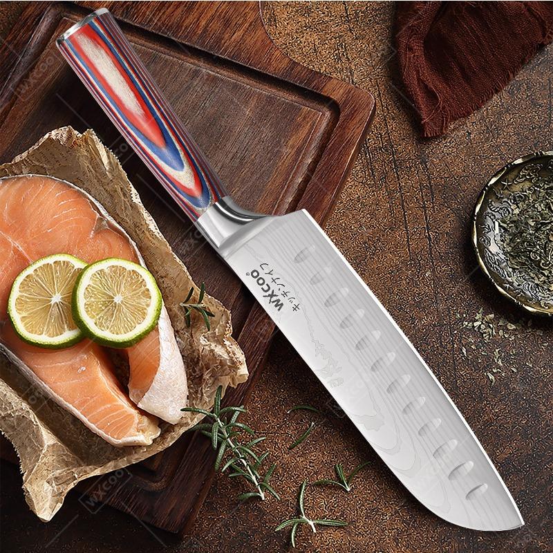 WXCOO Santoku Knife Durable Household 7inch Japanese VG10 Steel Kitchen Knives Fruit Vegetable Cutting Knife Wooden Handle