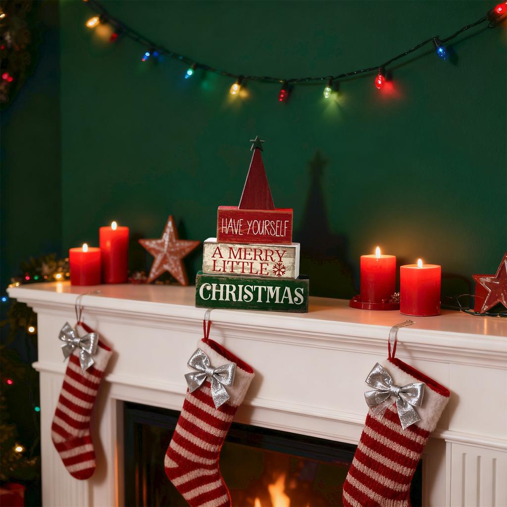 Christmas Wooden Desktop Ornaments Detachable Wooden Desktop Ornaments Scene Dress Props Decorations