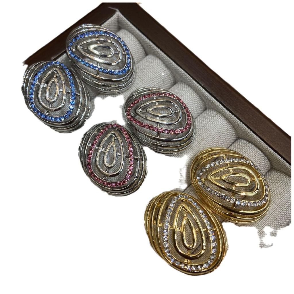 Light Luxury Style Diamond-Set Water Drop-Shaped Corrugated Earrings Temperament Ear Buckle Commuter Fashion Women'S Earrings