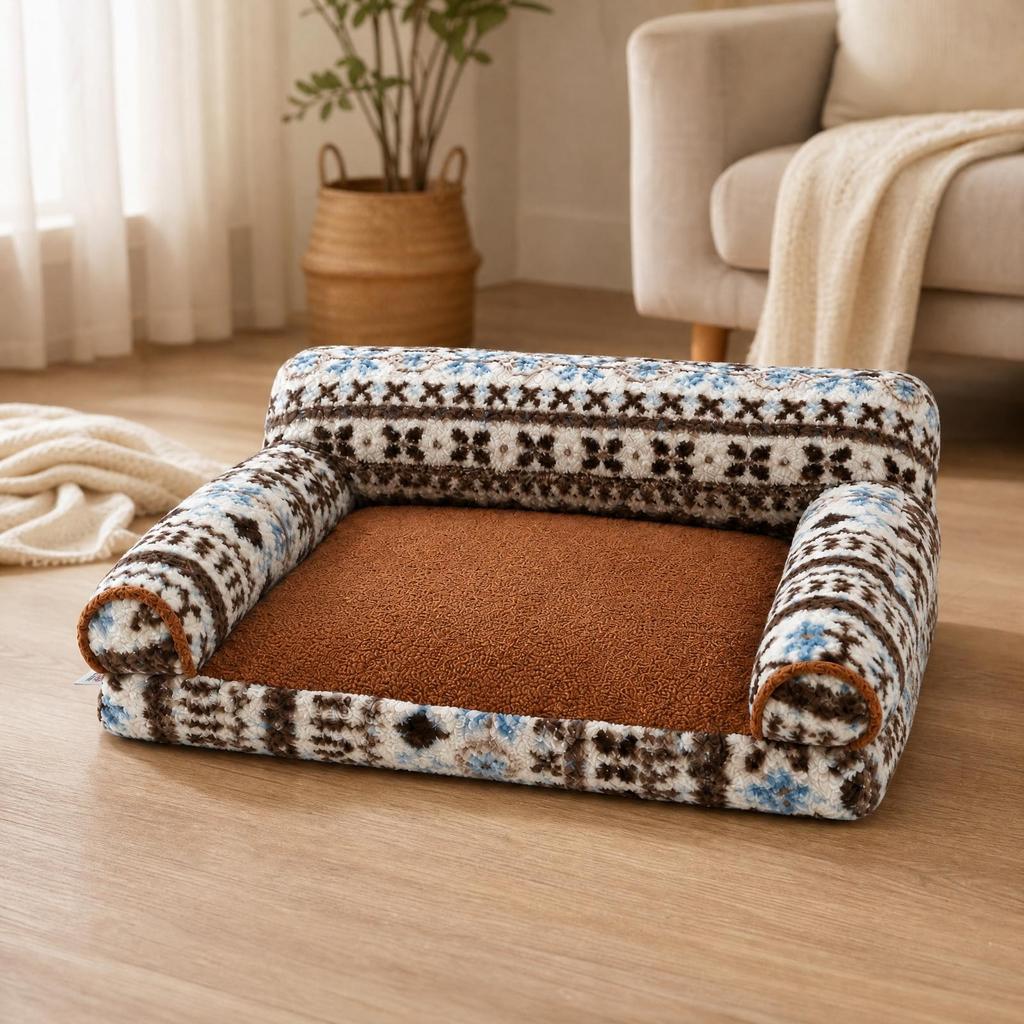 Floral Pet Sofa Bed Soft Padded Warm for Dogs, Cats, Bedroom, Living Room, Reading