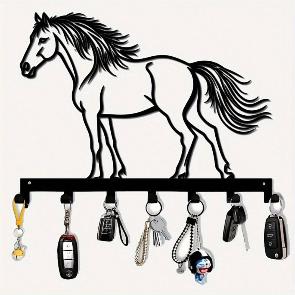 Equestrian Key Hook Wall Rack 7 Hooks Rustproof Horse Shoe Home Decor