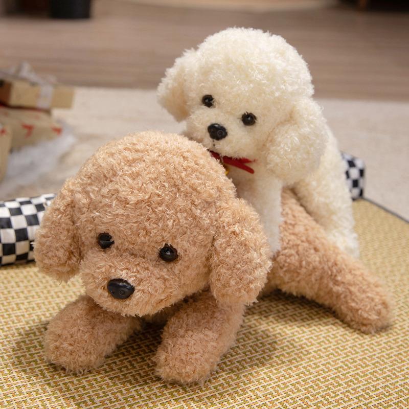 Favorite Toy Unisex Kids Dark Brown Adorable Pet Poodle Plush Toys Soft Stretchy Stuffed Lying Prone Puppy Doll Cute Collar Dog Doll Delicate Kids Birthday Gift
