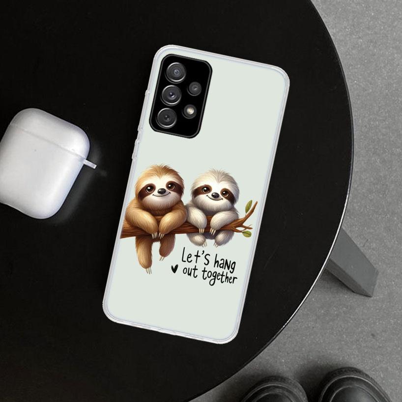 Animal Cute Cartoon Sloth Coffee Phone Case Cover for Samsung Galaxy A12 A22 A32 A52 A72 A02S A51 A50S A31 A20S A10S Note 20 Ult