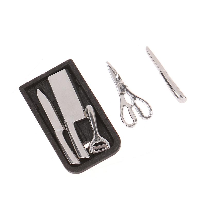 1:12 Dollhouse Kitchen Knife Set Mini Knife Scissor Peeler W/Holder Kitchen Toy