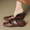 Fashion NEW Autumn/Spring Women Pumps Genuine Leather Shoes for Women Square Toe Low Heel Shoes Pleated Shallow Daily Shoes Mary Janes