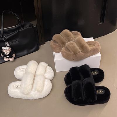 Internet Celebrities Popular Thick-bottomed Fluffy Slippers Women Wear 2025 New Autumn and Winter Warm and Heightened Home Cotton Slippers Batch