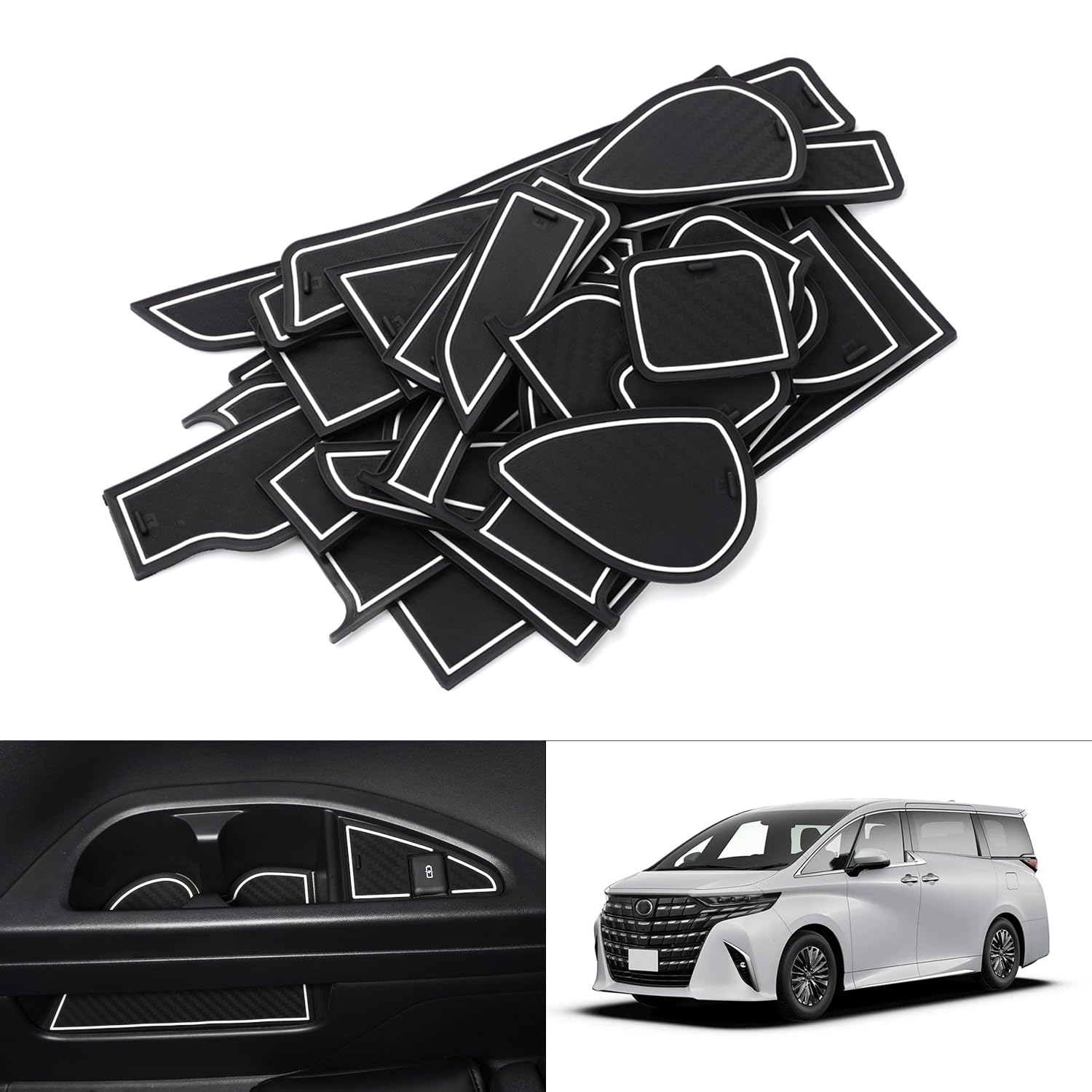 

Auto Spec Toyota Alphard 40 Series Interior Rubber Door Pocket Mats 2023 Present Rubber Interior Noise Set Alphard 40 White with Blue (June - Models),