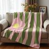 Two Tone Stripe Pink Bloom Soft Flannel Blanket Breathable Warm Throw for Office Car Sofa Kids Room Birthday Xmas Gift