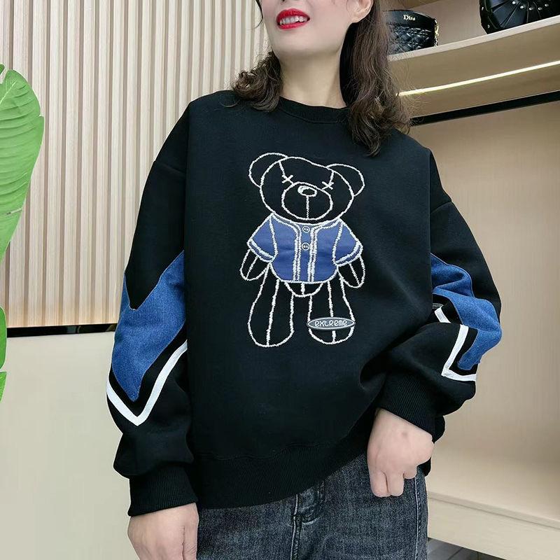 Модная флисовая толстовка большого размера в корейском стиле для женщин M чёрный 3598₽