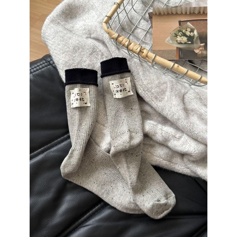 

Текстильные носки до середины икры, Носки с цветовыми блоками, Женские шифоновые туфли в горошек, Красочные модные ретро носки 1 pair светло-серый