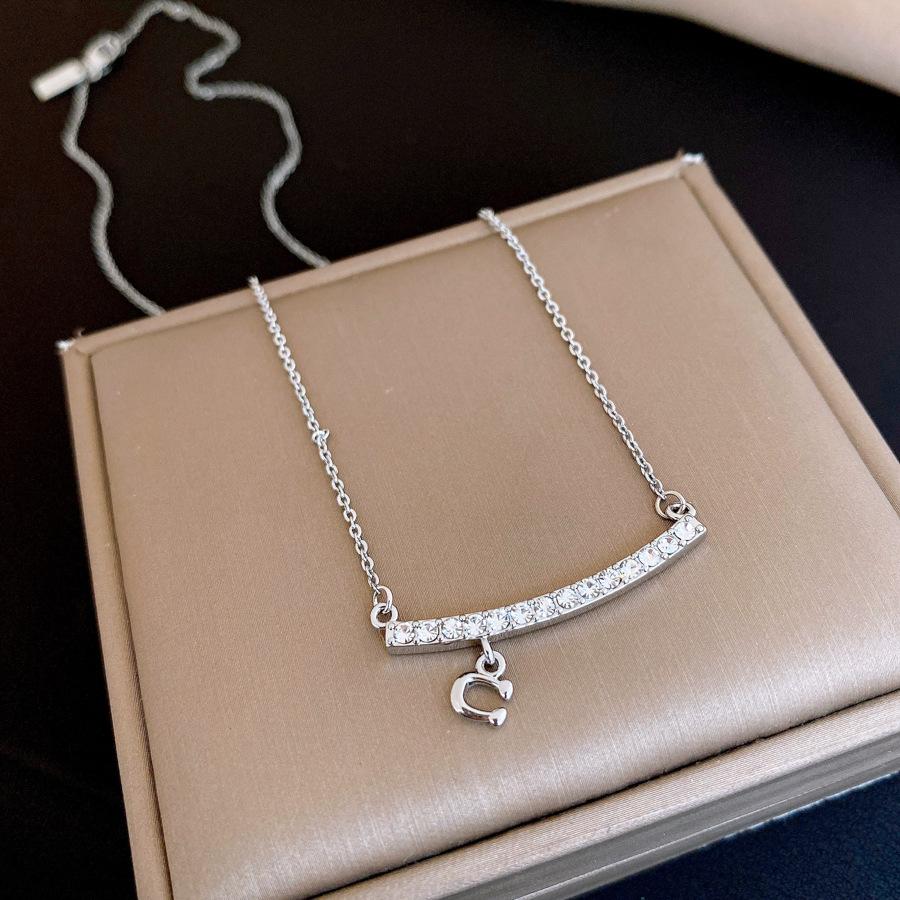 ins wind zircon long C-shaped pendant necklace light luxury collarbone chain simple exquisite necklace women