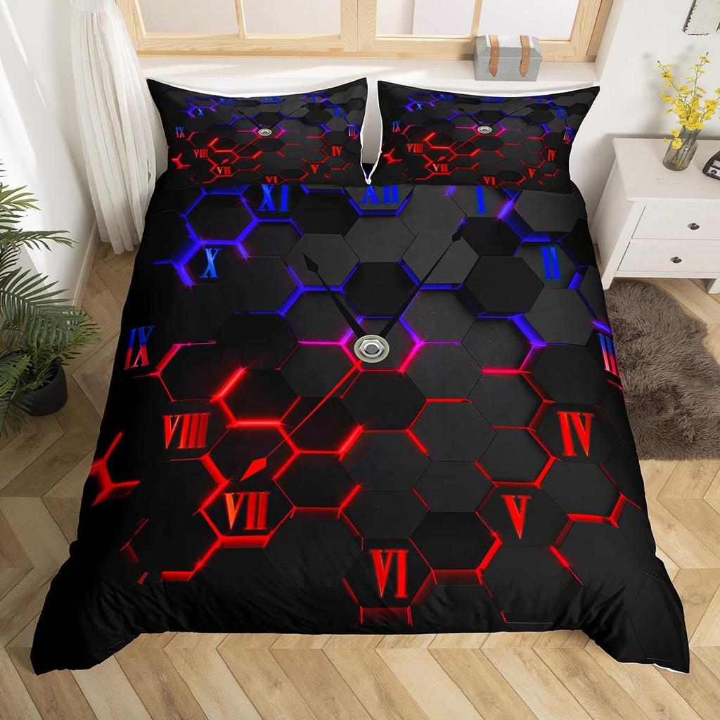 Pink Blue Neon Light Three-Piece Quilt Cover Digital Printing Bedding Set Honeycomb Bed Cover