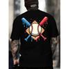 European Sizes Men's Baseball Graphic T-Shirt - Funny Back Print Tee  - Heavyweight  Fabric - Black Shirt for Sports Fans