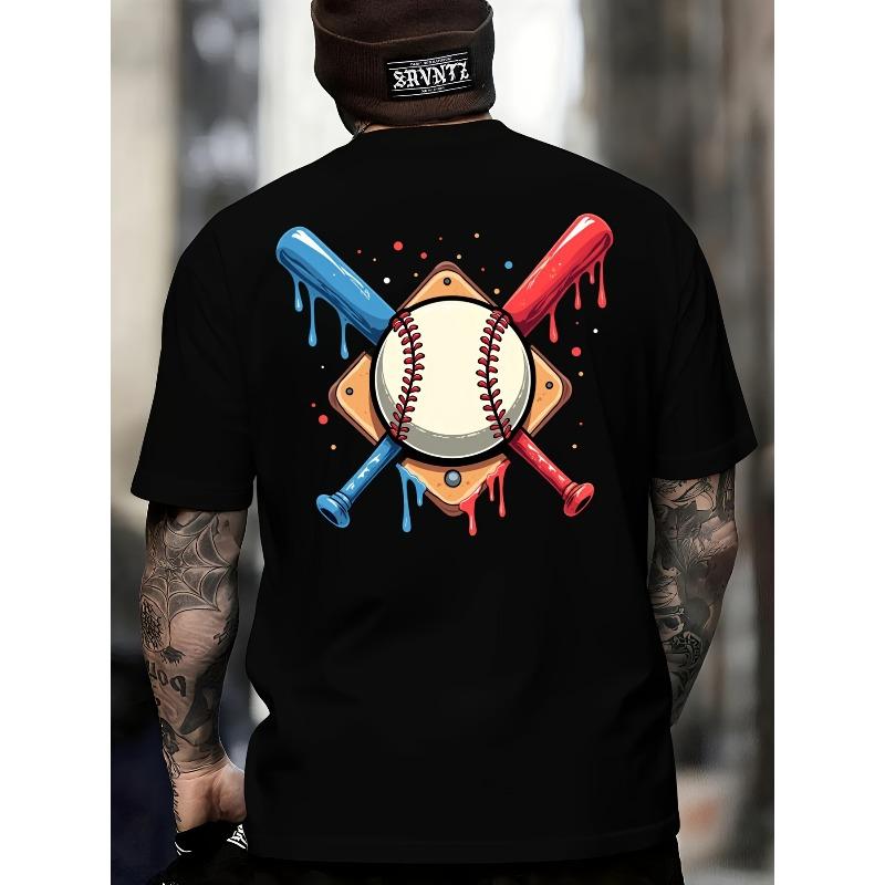 

European sizes Men s Baseball Graphic T-Shirt - Funny Back Print Tee - Heavyweight Fabric - Black Shirt for Sports Fans 4XL чорний