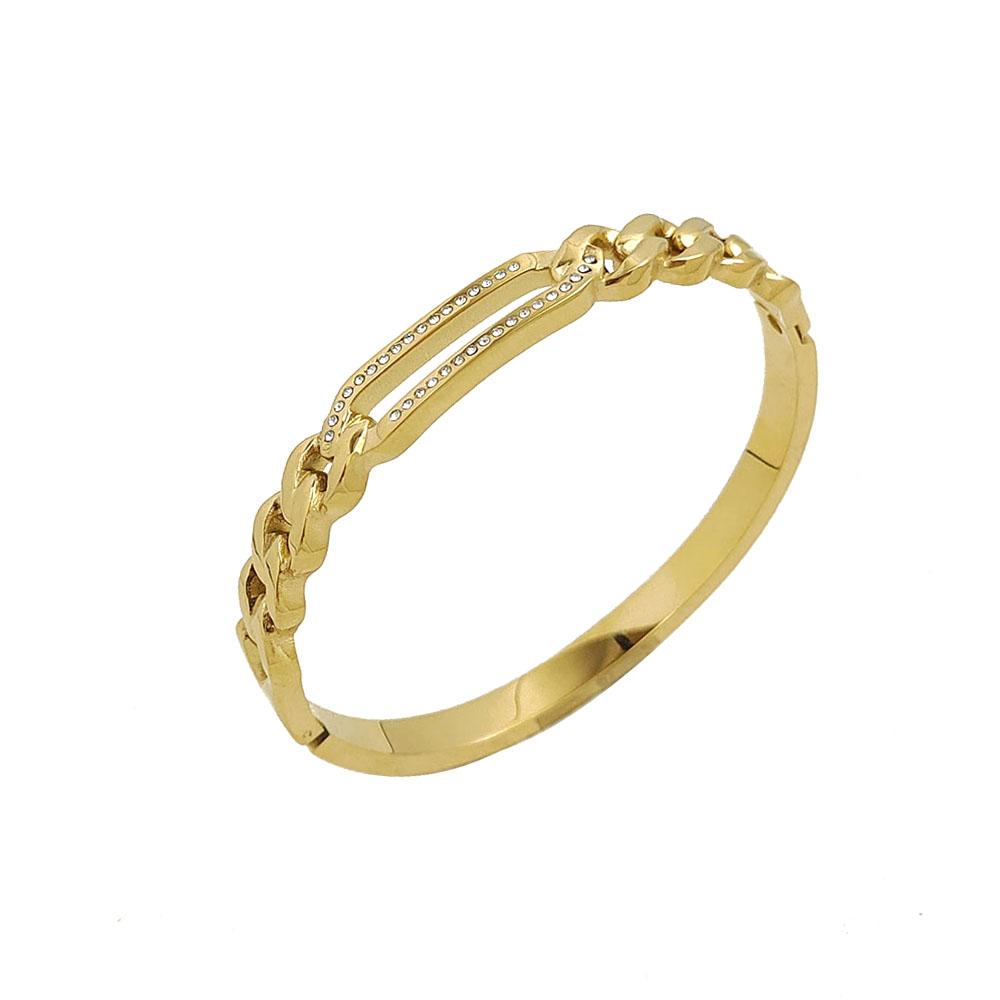 Gold Cuban Link Crystal Hinged Bangle for Women, Stainless Steel Sparkling Luxury Jewelry Gift for Daily Party Wear