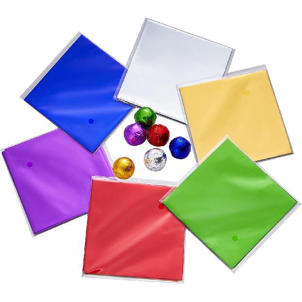 600pcs Aluminium Foil Paper Chocolate Candy Wrappers Wrapping Papers Square Sweets Lolly Paper Food Candy Tin Foil Wrappers for Candy Packaging 3.15x3.15INCH