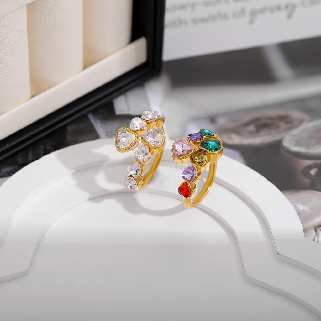 Exquisite Colored Cubic Zircon Stainless Steel Gold Adjustable Fashionable Opening Ring - Charming Jewelry Accessory